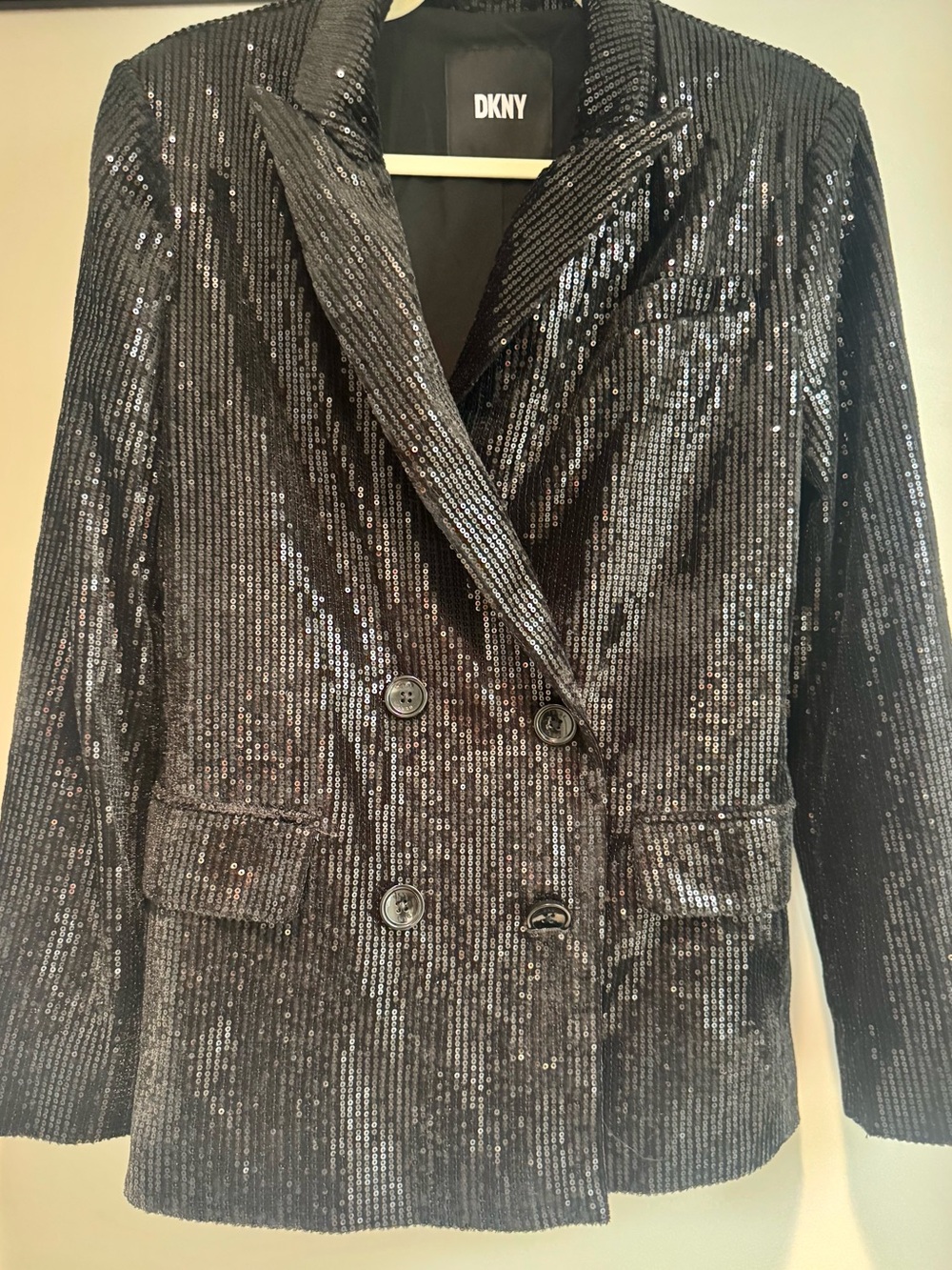 DKNY Black Sequin Double-Breasted Blazer